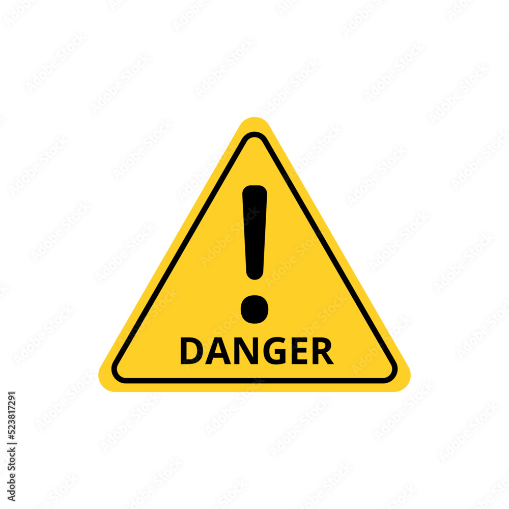 Hazard sign vector flat icon, exclamation sign, vector illustration. Hazard sign vector flat icon, exclamation sign, vector illustration.