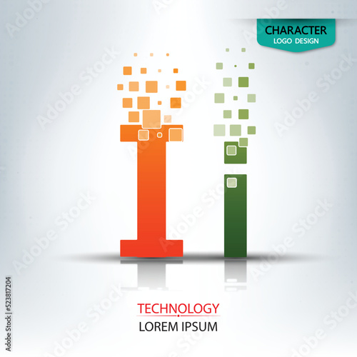 The letter I, character digital technology logo design vector
