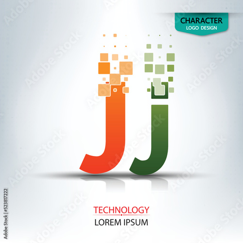 The letter J, character digital technology logo design vector