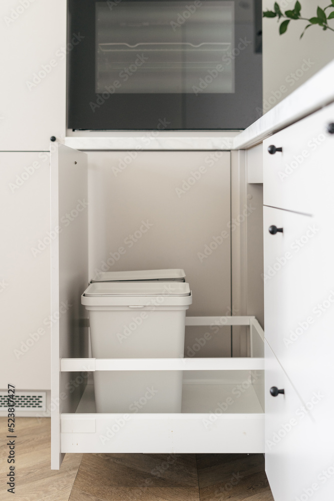 Bins for segregated household garbage at home Bins for segregated household garbage at home