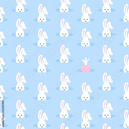 White rabbits in a hole. Seamless pattern vector cute cartoon animal background. The design used for print, congratulations, birthday and new year, wallpaper, decoration, fabric, textile.