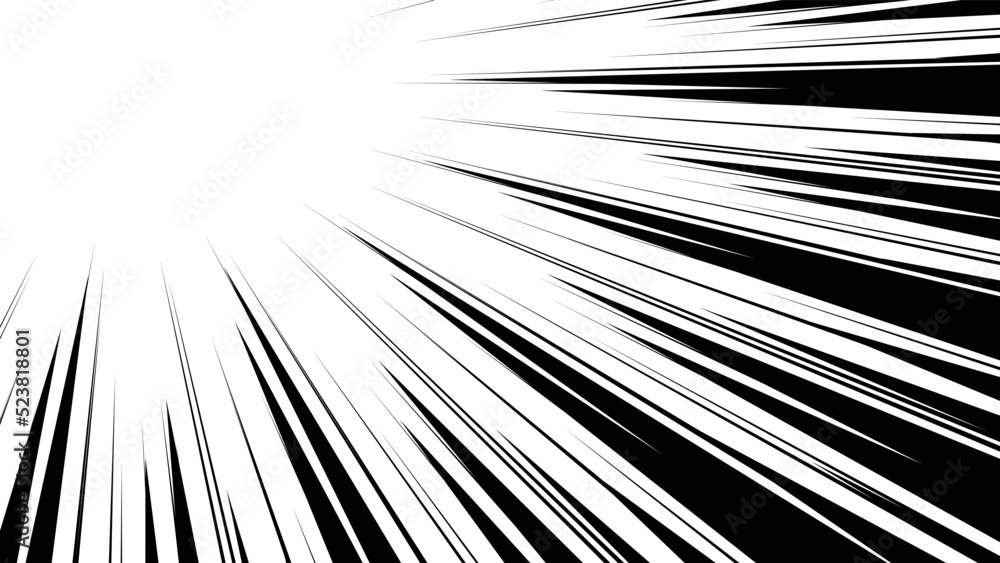 Obraz premium 黒色の漫画風の集中線のベクターイラスト