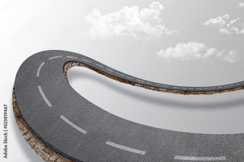 3d illustration of curved road. asphalt driveway, highway isolated with ...