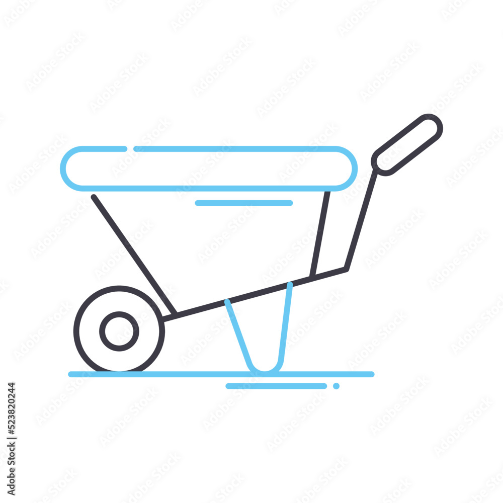 garden wheelbarrow line icon, outline symbol, vector illustration, concept sign garden wheelbarrow line icon, outline symbol, vector illustration, concept sign
