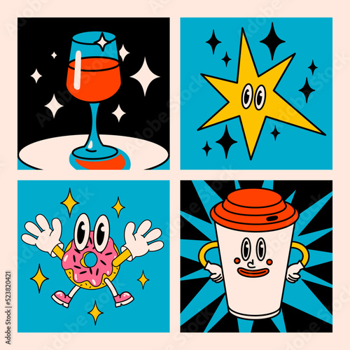 Cartoon vector funny Comic cards. Crazy cartoons Abstract vector collection