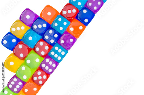 dadi da gioco di vari colori disposti su sfondo trasparente photo