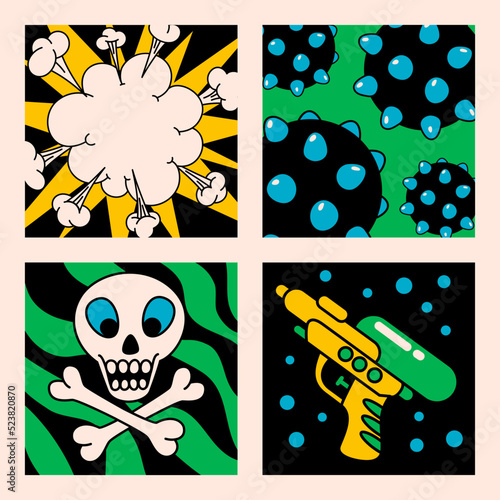 Cartoon vector funny Comic cards. Crazy cartoons Abstract vector collection