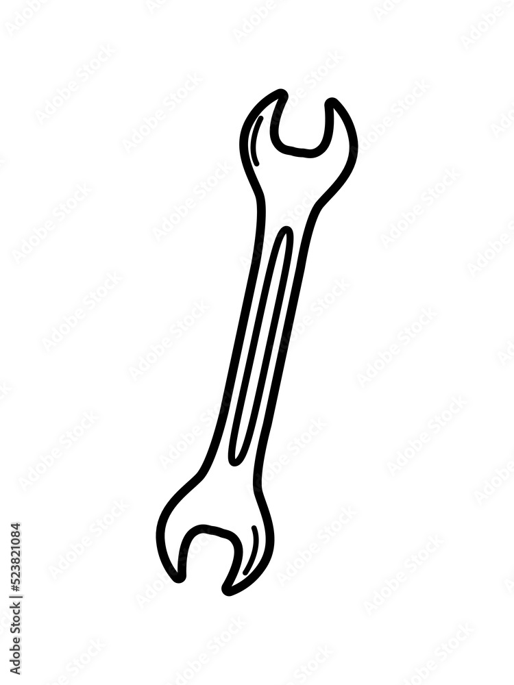 Wrench doodle vector, cartoon construction tool isolate on white. Wrench doodle vector, cartoon construction tool isolate on white.