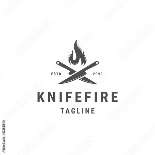 Knife fire logo design template flat vector