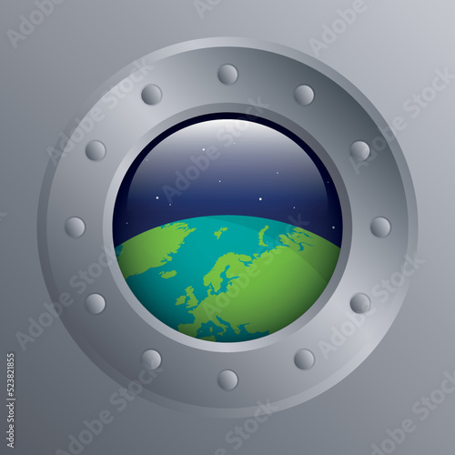 porthole with a view into space on the earth