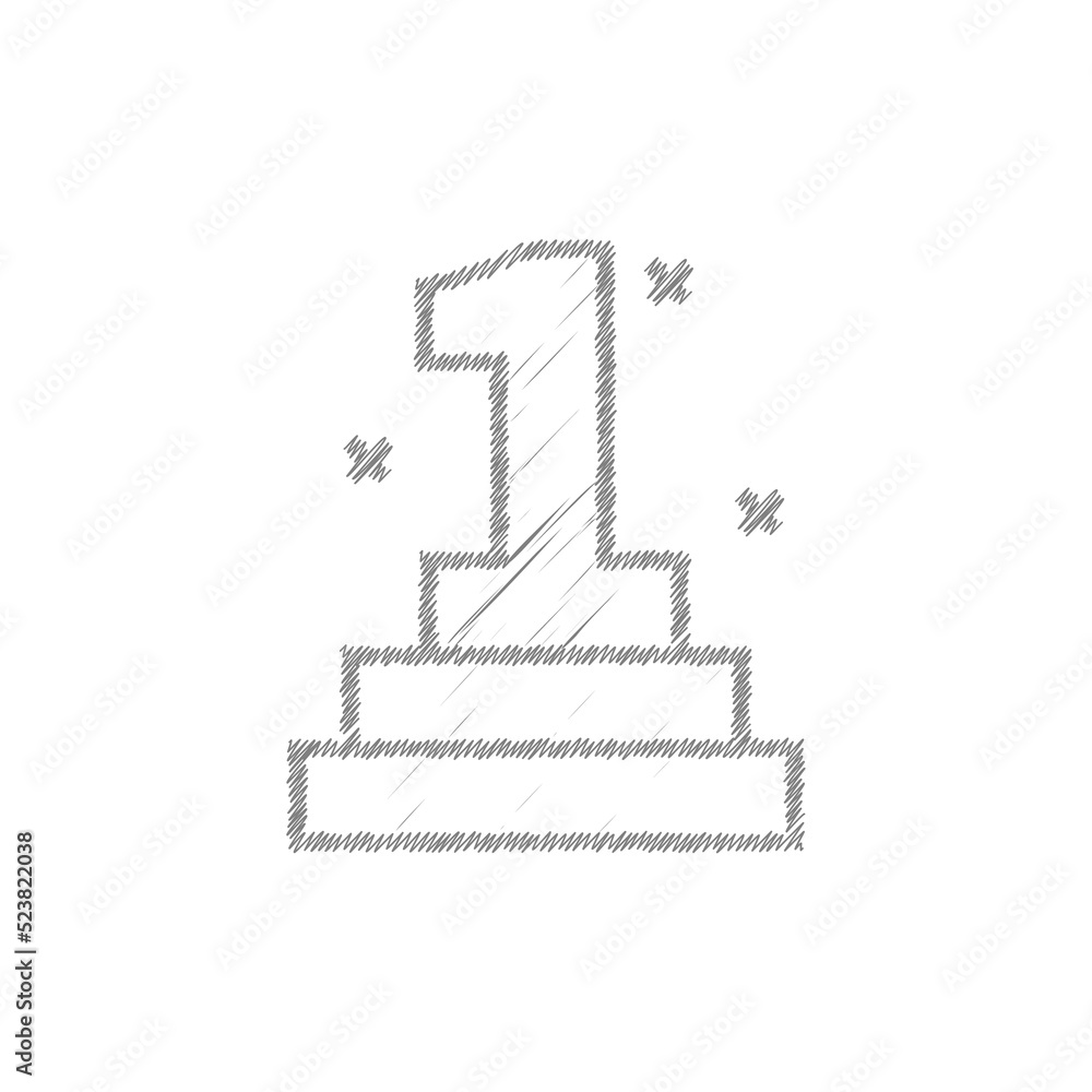 First place grey sketch vector icon. Success symbol award champion illustration