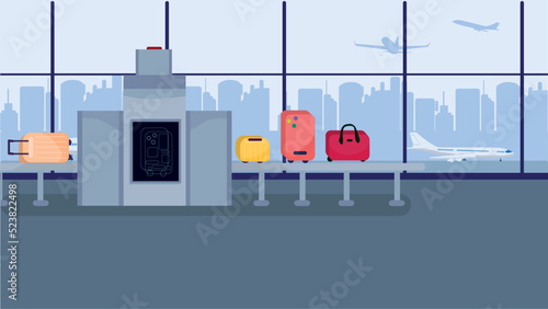 X-Ray device used for security purposes inside an airport. X-Ray determines the smuggled goods that can be taken to the destination country or city.