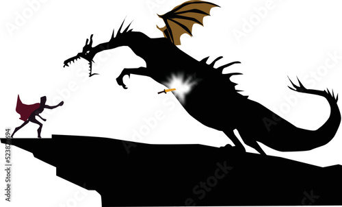This is an image of a princess and a deadly dragon vector illustration.