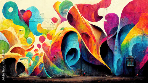 Colorful graffiti on urban wall as street art concept illustration photo