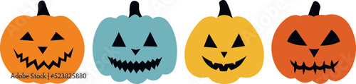 Spooky face pumpkin Halloween vector illustration