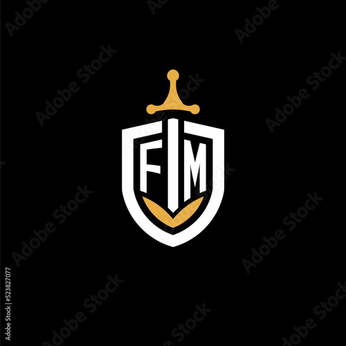 Creative letter FM logo gaming esport with shield and sword design ideas