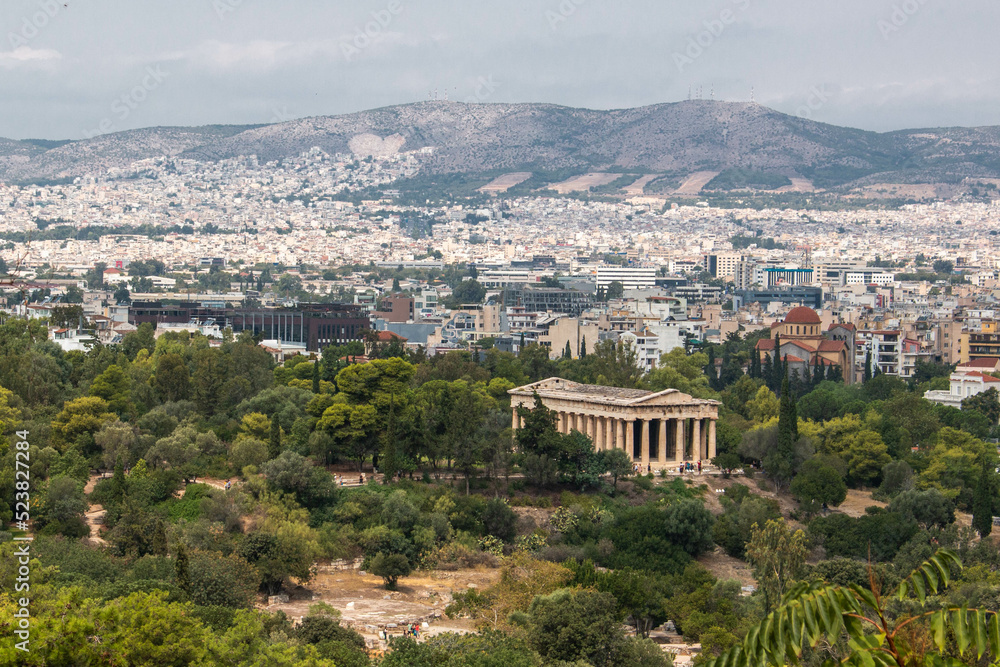 Panoramic view of the city of Athens and the Hephaestus, Greece. 