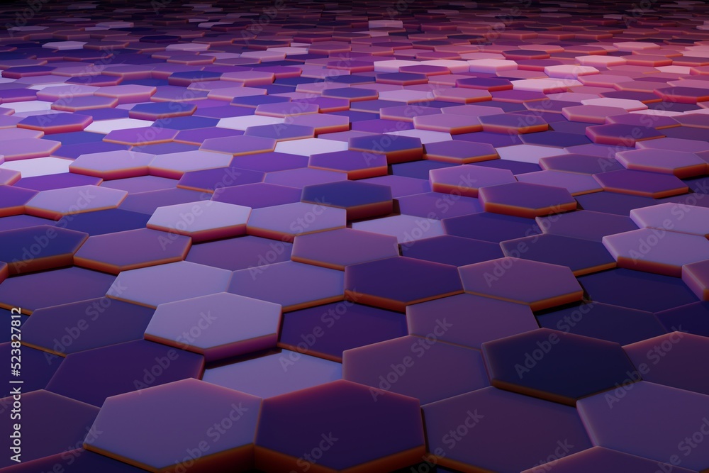 Obraz premium 紫色の六角形がある空間の３dイラスト