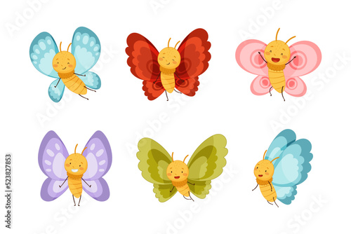 Adorable Baby Butterfly as Cute Insect with Colorful Wings Vector Set