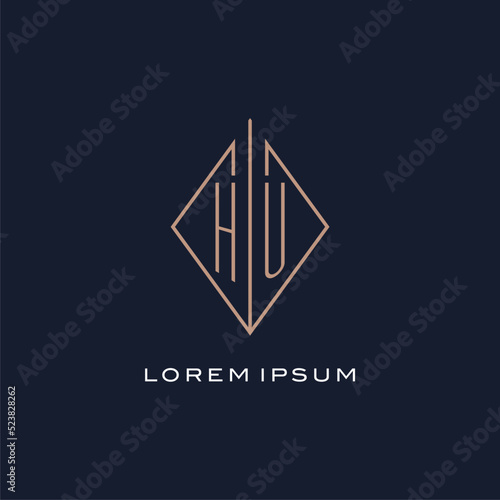 Monogram HU logo with diamond rhombus style, Luxury modern logo design photo