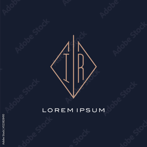 Monogram IR logo with diamond rhombus style, Luxury modern logo design