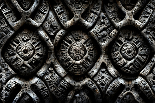 ancient aztec stone wall carving texture and background, neural network generated art.