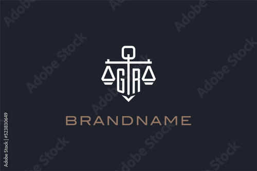 Initials GR logo for law firm with shield and scales of justice modern style photo