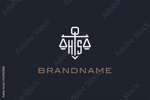 Initials HS logo for law firm with shield and scales of justice modern style