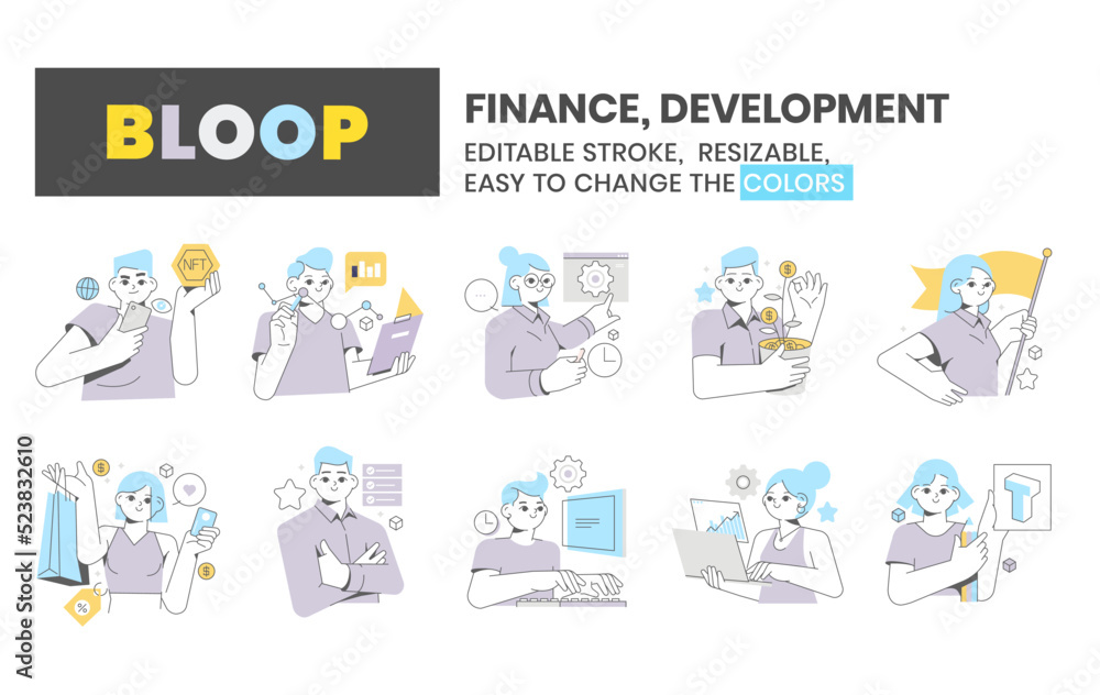 Finance and development related, bloop vector illustrations, concepts. Editable colors, up scalable. Finance and development related, bloop vector illustrations, concepts. Editable colors, up scalable.