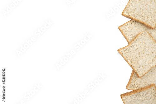 homemade toast wheat bread sliced isolated on white background.copy space for text.flat lay