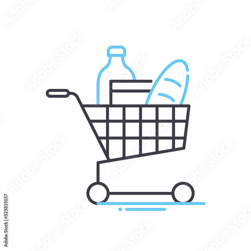 grocery shopping cart line icon, outline symbol, vector illustration, concept sign