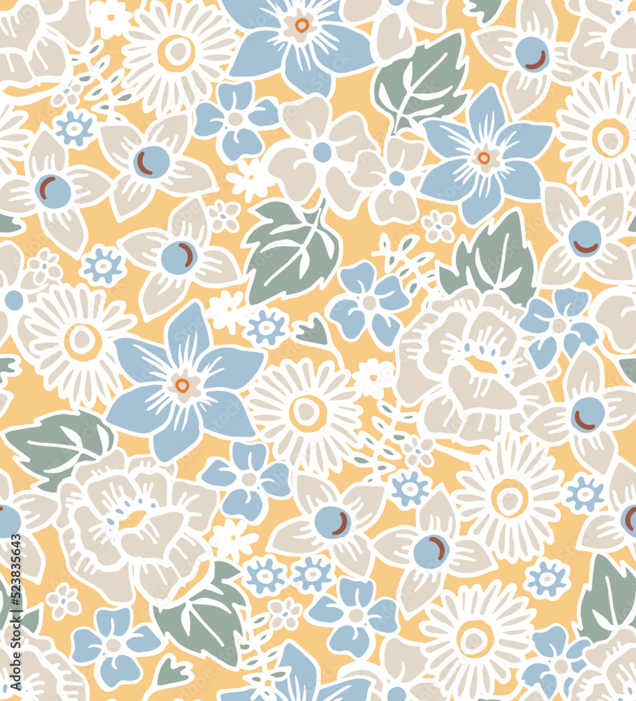 RETRO FLORAL SEAMLESS PRINT AND PATTERN VECTOR RETRO FLORAL SEAMLESS PRINT AND PATTERN VECTOR