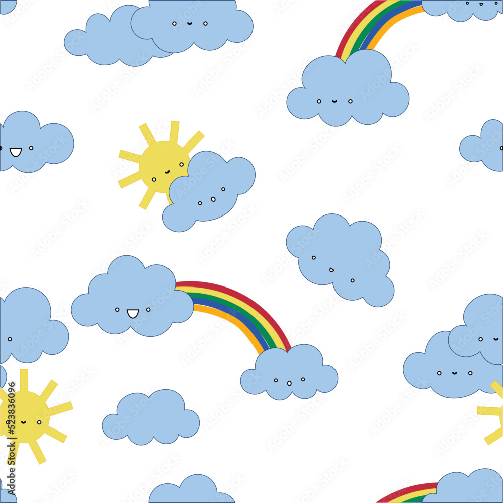 OUTDOORS RAINBOW CLOUDS WEATHER SUN SKY REPEAT PRINT SEAMLESS PATTERN VECTOR OUTDOORS RAINBOW CLOUDS WEATHER SUN SKY REPEAT PRINT SEAMLESS PATTERN VECTOR