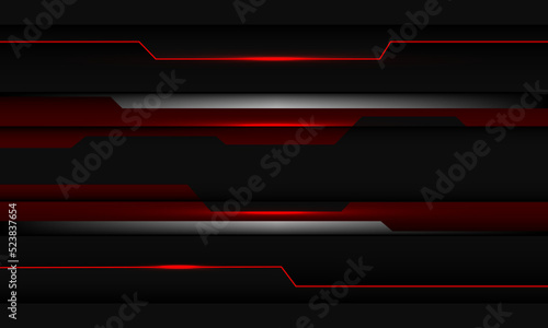 Abstract red metallic light line circuit silver black shadow overlap on grey design modern futuristic technology background vector