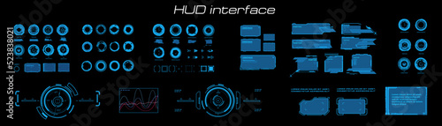Set of elements for the user interface HUD. Futuristic virtual interface with frames, callouts and dialog boxes. HUD digital holographic elements