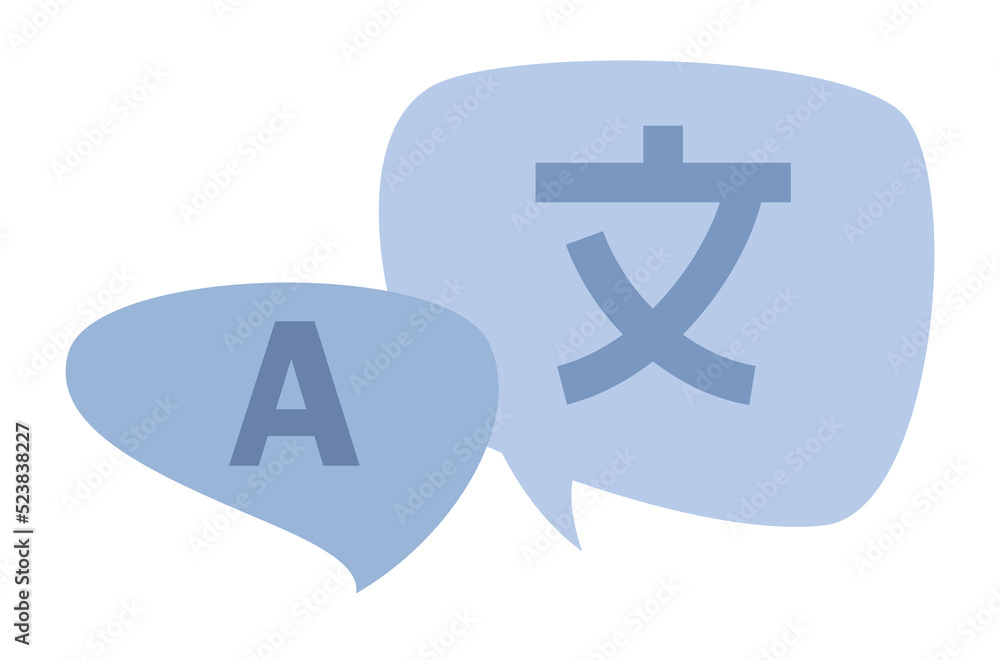 Fototapeta premium Translation app icon. Chat bubbles with language translation. Online translator. Vector flat illustration