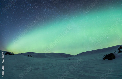 Northern lights in Reinheim Cabin  Dovrefjell National Park  Norway