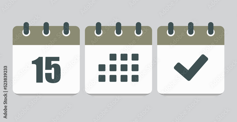 Vector icon page calendar number 15, agenda, done Vector icon page calendar number 15, agenda, done