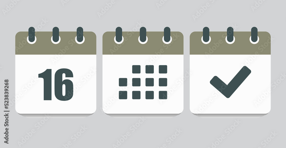 Vector icon page calendar number 16, agenda, done Vector icon page calendar number 16, agenda, done