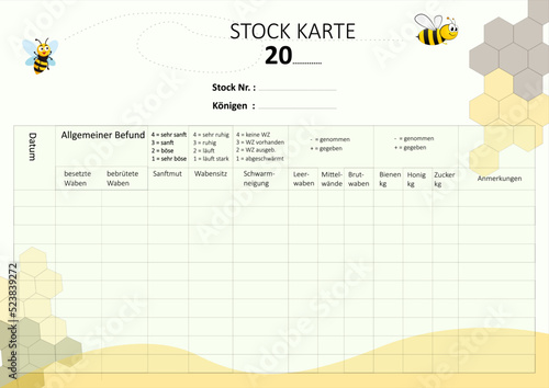 Stockkarten für die Dokumentation der Bienenvölker
