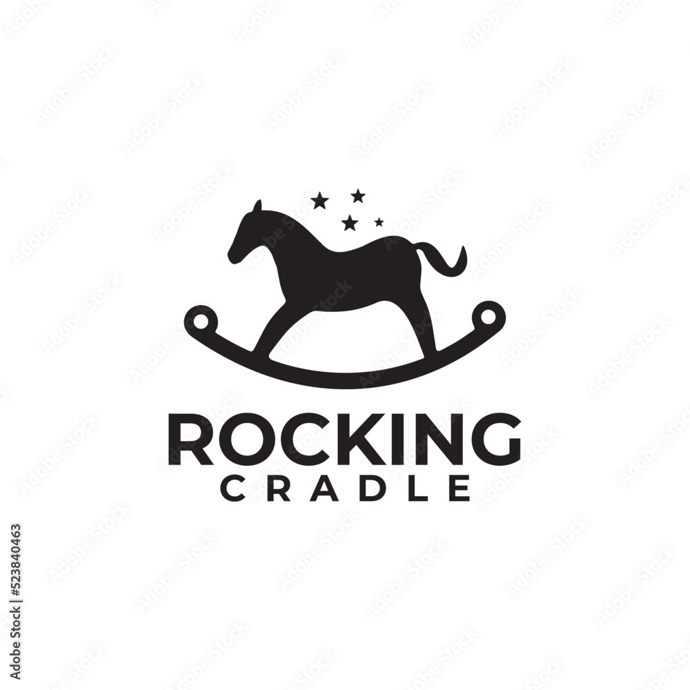 Black horse rocking cradle icon logo design