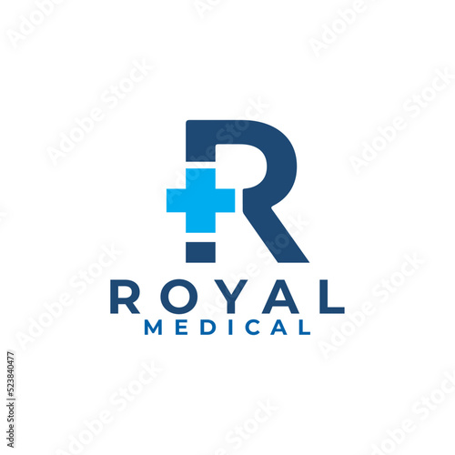 R letter medical cross symbol logo design