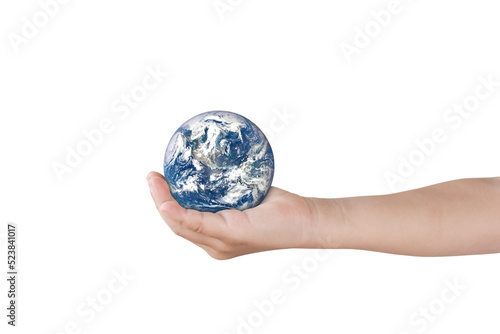 Earth  globe in hand on transparent background - PNG format. Elements of this image furnished by NASA