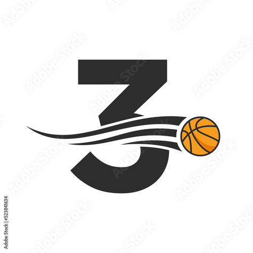 Letter 3 Basket Ball Logo Design For Basket Club Symbol Vector Template. Basketball Logo Element