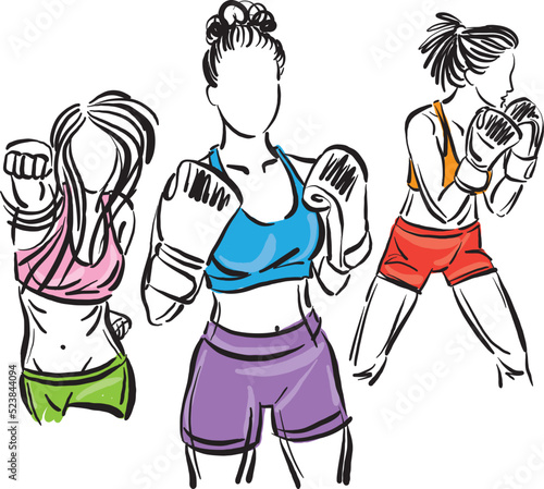 kick boxing moves training brush stroke design sports concept vector illustration