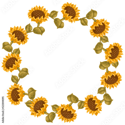 Frame with sunflowers. Image of autumn plant.
