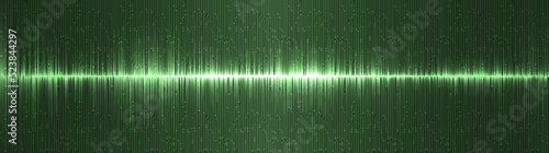 Panorama Green Sound Wave Background,technology and earthquake wave diagram concept,design for music studio and science,Vector Illustration.