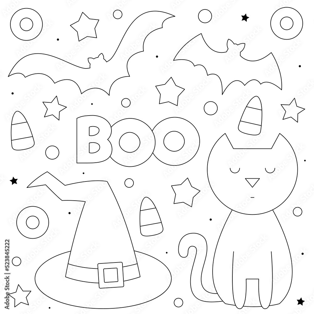 Vetor de Boo. Coloring page. Black and white vector illustration. do ...