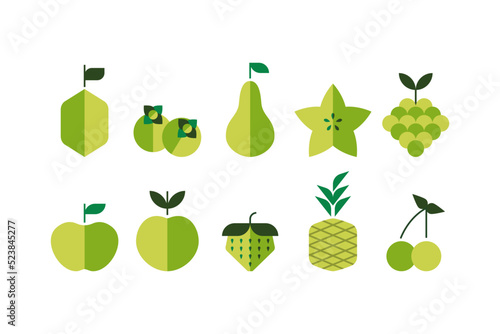 Geometric fruits. Abstract modern geometry healthy food, agriculture eco organic natural fruits and berries. Vector set