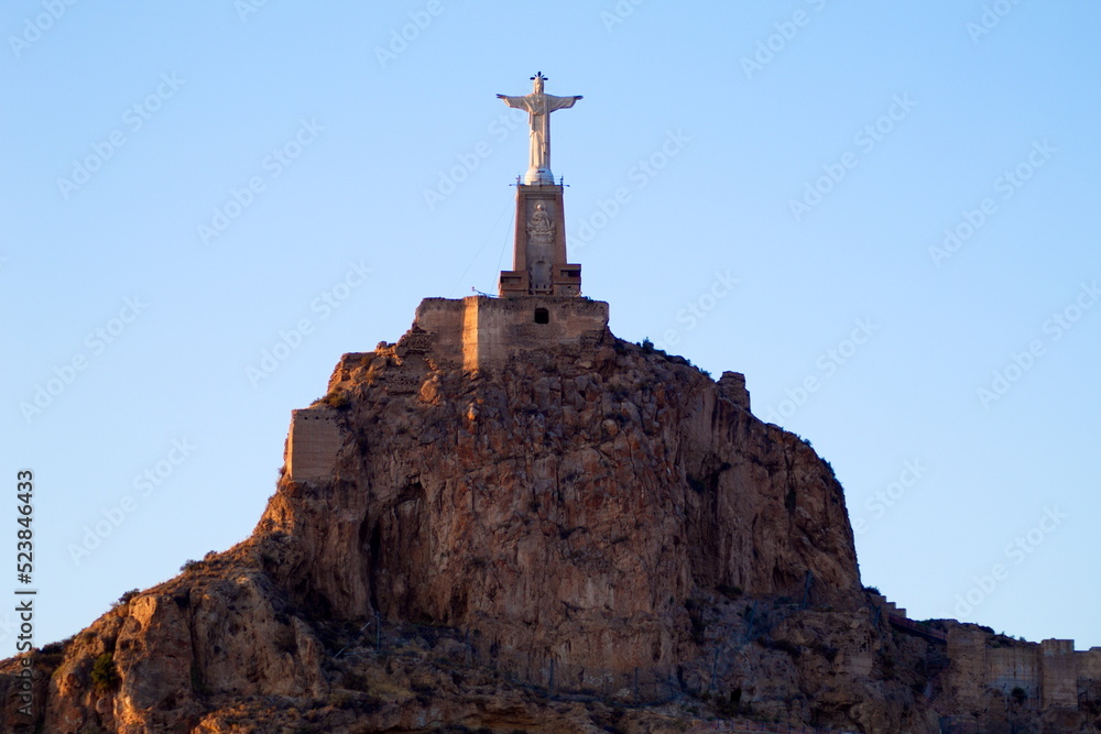 View of the sculpture of the Heart of Jesus in Monteagudo, which blesses the orchard of Murcia from above